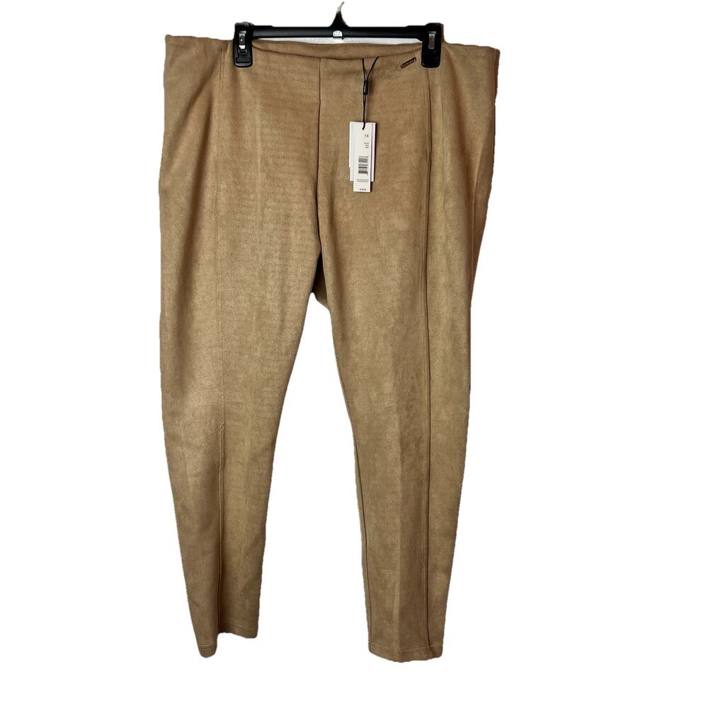 Tahari Pants Women 1XL Beige Faux Suede Cigarette Skinny Stretch Career NWT $68